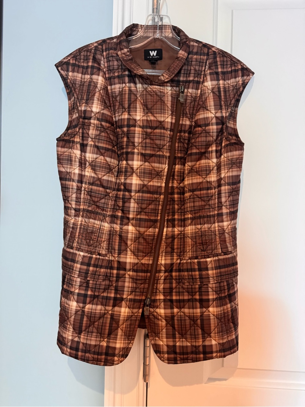 W by Worth Brown Plaid Quilted Sleeveless Vest